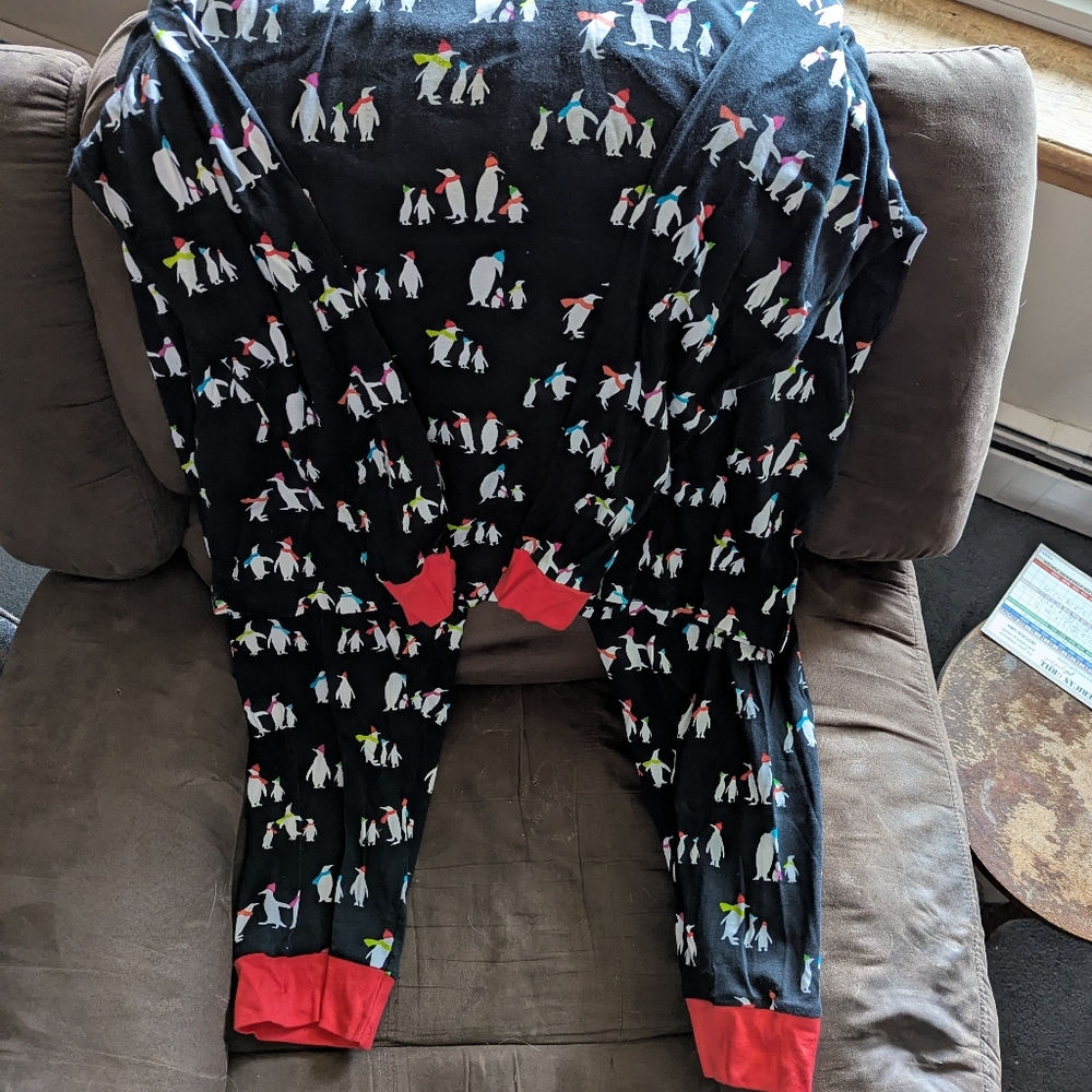 Black Penguin Print PJ s with Red Cuffs